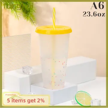 Color Changing Cups with Lid & Straw - 5 Pack Confetti Reusable Plastic  Tumblers / 24oz Party Ice Cold Drinking Straw Cup for Kids Adults 