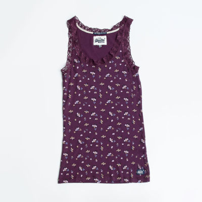 SUPERDRY VINTAGE LACE VEST - เสื้อกล้าม เสื้อสายเดี่ยว สำหรับผู้หญิง สี Aubergine Ditsy