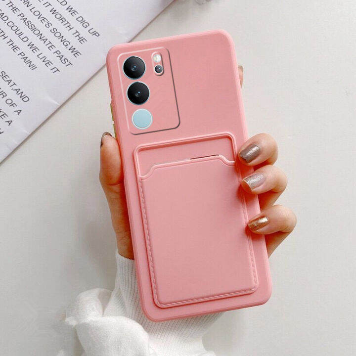 phone-case-เคส-vivo-v29-v29e-v29-pro-5g-สีทึบปลอกซิลิโคนพร้อมกระเป๋าเก็บบัตรป้องกันเลนส์เต็มรูปแบบฝาครอบนุ่ม2023