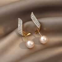 Korean Fashion Geometric Metal Pearl Pendant Drop Earrings For Woman 2021 Gothic Girls Elegant Jewelry Wedding Set Accessories