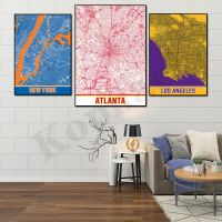 Atlanta Memphis New York Portland Philadelwaukee Los Indianapolis City แผนที่สี Home Wall Decor โปสเตอร์พิมพ์