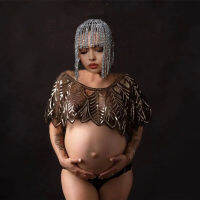 Sequins Maternity Photography Props Tops Pregnancy Photo Shoot Sequined Short Tanks See Through