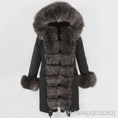 ♠ AEOZAD OFTBUY-Parka impermeável X-Long para mulheres casaco de pele real capuz destacável raposa natural casacos luxuosos jaqueta inverno novo