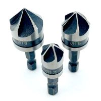 iho∏﹍  1pcs 82 Degrees Chamfer Bit Set 12/16/19mm 5 Flute Woodworking Cutter Countersink Drilling