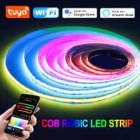 ไฟแถบ LED COB RGBIC อัจฉริยะ24V 630LEDs/M สีฝันเทปrgb รีโมท/บลูทูธ/Wifi ควบคุมไฟเส้น Led สำหรับการตกแต่ง DIY ในร่ม