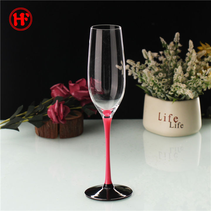 แก้วแชมเปญสีสันสดใสก้านสีน้ำเงิน250คริสตัลมล-ถ้วยไวน์หวานไวน์อัดลมถ้วยภาษาศาสตร์สีสุดสร้างสรรค์ทำด้วยมือ