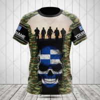 Customized Greece Flag Skull Graphic Camo Tees Summer Cool Sportswear Loose Oversized T-shirts Unisex Short Sleeves Tops 6XL