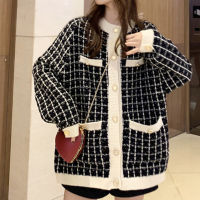 Autumn Women Plaid Sweater Coat Retro Shirt Check Long Sleeve Single Breasted Loose Knit Cardigan Tide Lady Spring Clothing 2022