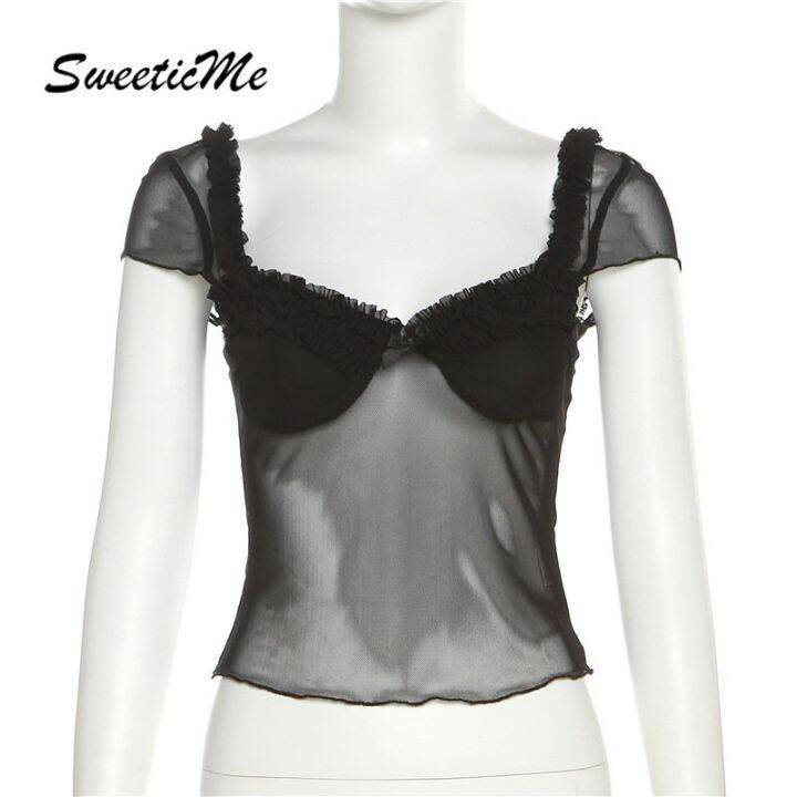 sweeticme-ใหม่-เสื้อยืดลําลอง-แขนสั้น-ผ้าตาข่าย-เข้ารูป-สีพื้น-แฟชั่นสําหรับสตรี-2023-qc7311624