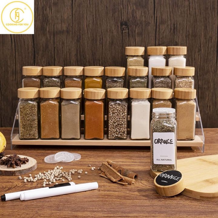 6pcs-4oz-glass-seasoning-storage-jars-with-bamboo-lid-kitchen-salt-shaker-pepper-condiment-storage-container-herb-spice-tools
