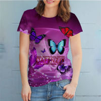 2023 newWomens T Shirt Butterfly Short Sleeve Tops 2023 Fashion Casual T-shirts Harajuku Clothing For Girls