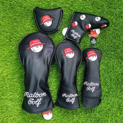 Black Colors Fisherman Hat Golf Club #1 #3 #5 Wood Headcovers Driver Fairway Woods Cover PU Leather Head Covers