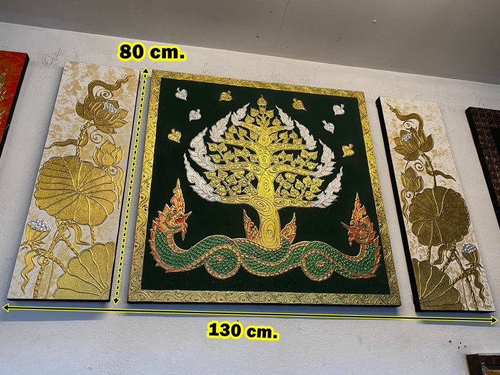 ภาพวาดต้นโพธิ์-ขนาดใหญ่-ภาพวาดมงคล-ขนาด-130x80x4-ซม-3ชิ้น-ภาพติดหลังพระ-ภาพวาดแต่งห้อง-ภาพแต่งบ้าน-ภาพวาดไม่ใช่ภาพพิมพ์-bodhi-tree-painting