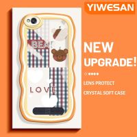 YIWESAN เคสสำหรับ Xiaomi Redmi 4A 5A,เคส6A แฟชั่นลายตารางรักหมีลายคลื่นขอบเคสมือถือกันกระแทกแบบใสนิ่มปลอกป้องกันซิลิกาเจลโปร่งใสลายกล้องถ่ายรูปสุดสร้างสรรค์