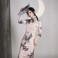 "AG" ใหม่ของผู้หญิง Cheongsam ชุดราตรีแขนยาวดัดแปลง Mingzu พรรคจีนชุด Qipao