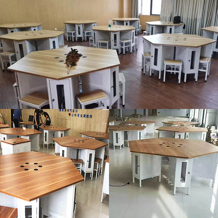 School Computer Room Steel Hexagonal Computer Desk Room