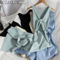 【hot】∏☏✎  OCEANLOVE Korean Knitted Robe V Neck Sleeveless Kink Hollow Out Bodycon Split Fork Vestidos