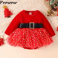 Prowow Baby Girl Christmas Clothes Red Velvet Stars Sequins Romper Bodysuit For Newborns New Year Princess Christmas Dress