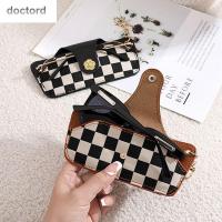 DOCTORD เคสแว่นตานักเรียนแบบพกพา,กล่องป้องกันแว่นตากันน้ำสายตาสั้นกรอบป้องกันแว่นตาลายดอกไม้กระเป๋าแว่นกันแดดตารางกระเป๋าเก็บของที่ใส่แว่นตาหนัง PU