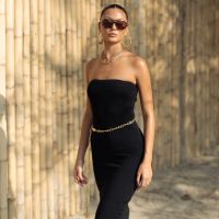 Ella Strapless Bodycon Crinkle Dress + Free Belt ( FREESIZE ) : Black FIDUCIA BANGKOK |