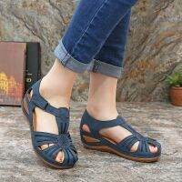 LOSTISY Women Wedges Flower Splicing Casual Comfort Adjustable Sandals