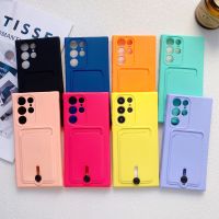 Liquid Silicone Case with Card Holder for Samsung Galaxy S22 S21 Plus Ultra S20 S21 FE