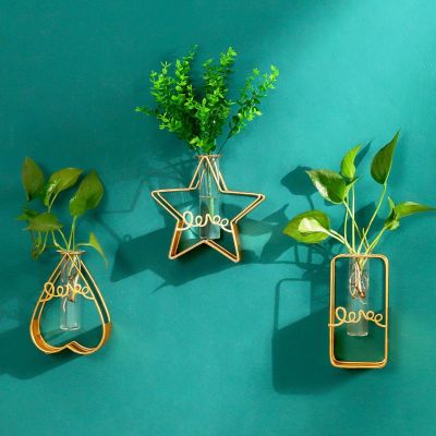 [Like Activities]นอร์ดิก Wrought Iron Glass Wall Hydroponic VaseArrangement Ornaments Wall Container