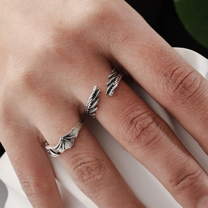ilovediy-แหวนคู่ปีกนางฟ้าปีศาจ-แหวนคู่แหวนปรับขนาดได้ฮิปฮอปผู้หญิงเครื่องประดับงานแต่งงาน