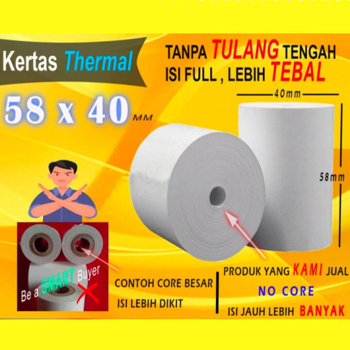 Kertas Printer Thermal No Core Lebih Tebal Ukuran X Mm Struk