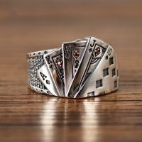 Fashion Exaggerated Opening Ring Playing Card Crystal Finger Rings for Men Women Vintage Poker Party Punk Jewelry