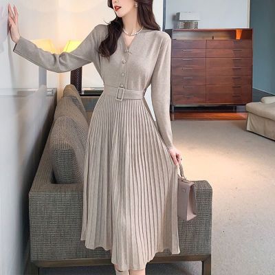 【HOT】☌☑✕ Womens Knitted with Single-breasted Thicken Sweater Female A-line soft Pleated Skirt