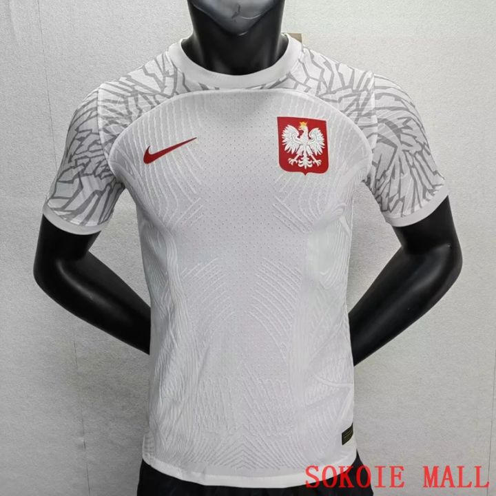 เสื้อเสื้อแข่งฟุตบอลสีขาวสำหรับทีมชาติโปแลนด์2022-23