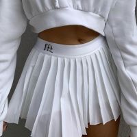 【CW】 Pleated Skirt Short Woman Elastic Waist Skirts Mircro Embroidery Tennis New Preppy