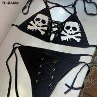 Gothic Dark Punk Skull ชุดชั้นในสตรีชุดสาวร้อนเซ็กซี่บิกินี่ Halter คอชุดว่ายน้ำ Bra