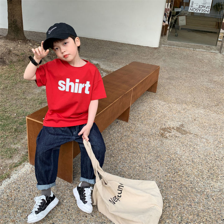 kon267-childrens-letter-print-short-sleeve-t-shirt-2023-new-korean-style-boys-and-girls-babys-top-childrens-half-sleeve