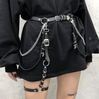 Women Skirt Belt Female Pu Leather Hip Hop Rock Nightclub Sexy Jeans Dress Heart Punk Belt with Metal Waist Chain