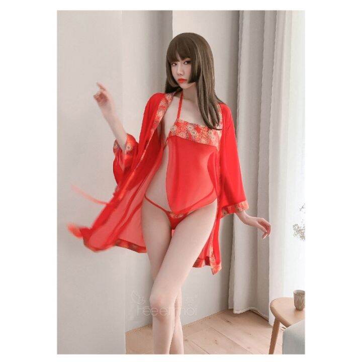 sexy-chinese-traditional-lingerie-costume-kimono-net-gauze-bellyband-pajamas-sexy-nightdress-nightgown-set-7970