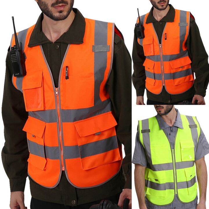 Reflective Safety Fluorescent Vest High Visibility Zipper With Velcro