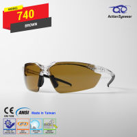 แว่นตานิรภัย แบรนด์ Action Eyewear รุ่น 740 (กันฝ้า 100%) เลนส์น้ำตาล - ฟรีซองใส่แว่น