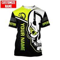 Custom Name Skull Excavator Operator T-shirt 3D Print Men Excavator Lover Gift