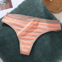 Womens underwear striped cotton sports breathable thong European and American sexy low-rise underwear plus size panties women