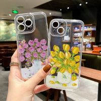 Oil Painting Flower Clear Phone Case For iPhone X XS XR 13 12 11 14 Pro Max 14Plus SE 2020 8 7 Plus Transparent Back Cover Funda Drawing Painting Supp