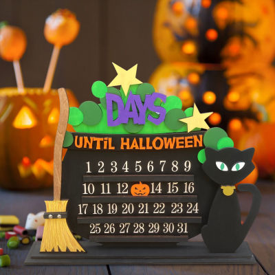 Halloween Festival Countdown Calendar Black Cat Broom Wood Advent Calendar for Halloween Home Decoration