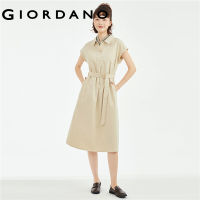 GIORDANO Women Shirts Tie Waist Kimono Sleeve Shirt Dresses 100% Cotton Button Placket Fashion Casual Shirt Dresses 18463208