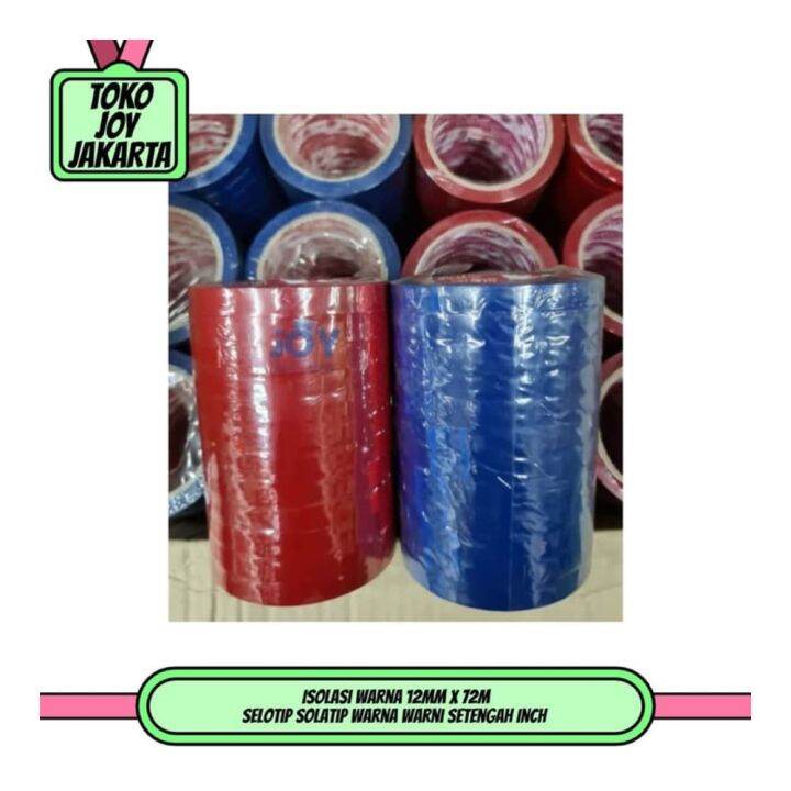 COD Isolasi Warna 12mm x 72m Selotip Solatip Warna Warni Setengah Inch