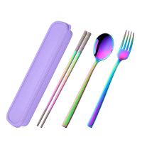 2-4PCS Stainless Steel Chopsticks Spoon Fork Set Portable Dinnerware Set With Pink Box Travel Cutlery Set Children Tableware Flatware Sets