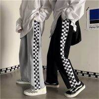 COD SDFGERTERT Summer-New-Style-Korean-Side-Retro-Chessboard-Loose-Wide-leg-Sports-Pants-Straight-Casual-Long-Pants-Harajuku-Men-Women-Couple-Fashion-Trousers