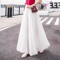 COD DSFERTGERRYYY White Chiffon Skirt Double-Layer High Waist Mid-Length A-Line Long Large Swing Women