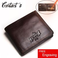 ZZOOI Contacts Genuine Leather Engraving Wallet Men Vintage Brand Money Bag Zip Coin Purse Wallets Bifold High Quality Card Holder