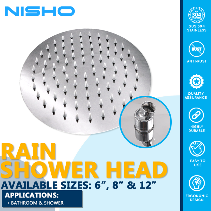 Nisho Showa Stainless SUS 304 6", 8", 12" Round Rain Shower Head Only